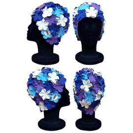CHEX Anzio Thermal Rubber Floral Ladies Classic Retro 3D Flower Petal 4 Colour Stunning Vintage Art Deco Look Swimming Hat Swim Cap Generous One Size Adults (Purple/White/Navy/Sky)