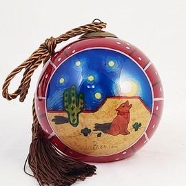 Cactus & Dog Fairyland L Red- Inside Painted Glass Ornament for Home or Office Perfect for Thanksgiving, Christmas, Holidays