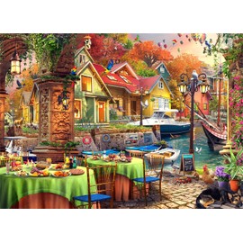 Brain Tree - Boat Club Breakfast 1000 Piece Puzzle for Adults - Unique Puzzles for Adults 1000 Pieces and up with Droplet Technology for Anti Glare & Soft Touch - 27.5”Lx19.5”W