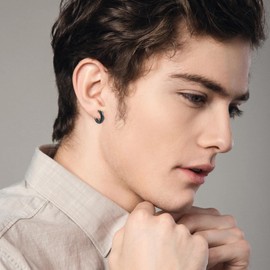 Hypoallergenic Black Earrings for Men Women 925 Sterling Silver Punk Black Huggie Hoop Earrings with Cubic Zirconia Minimalist Men Earrings Black Jewelry Gifts, Sterling Silver, No Gemstone