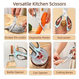 Multi-Purpose Kitchen Scissors - Stainless Steel Shears with Comfortable Grip, Ultra Sharp Blades, Magnetic Safety Cover - Ideal for Cutting Chicken, Meat, Fish & More - Dishwasher Safe