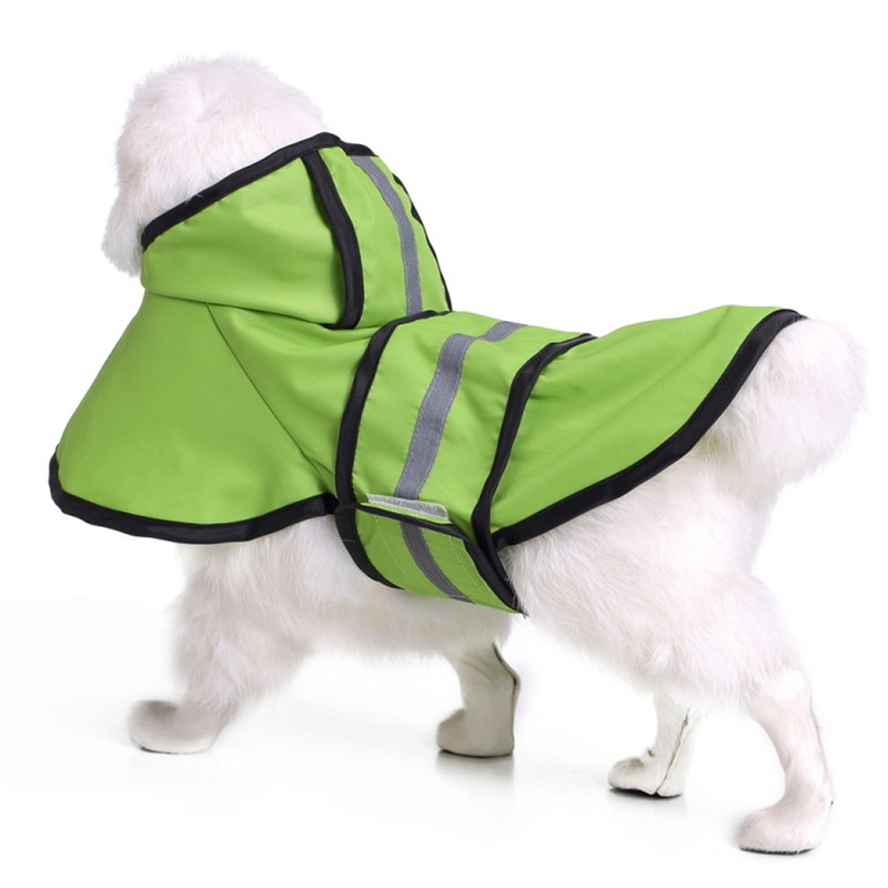 Dog Raincoat Polyester Pet Rain Cape Jacket Reflective Stripe Waterproof