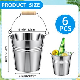 Zopeal 6 Pcs Large Metal Bucket Beer Bucket Galvanized Steel Pail with Handle for Gifts Basket Ice Candy Party(5 x 4.7 x 3.5 Inch,Silver)
