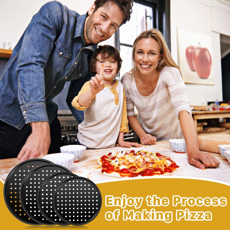Vruomi 4Pcs Pizza Pan with Holes,Non-Stick Pizza Pan,Perforated Pizza Tray,Round