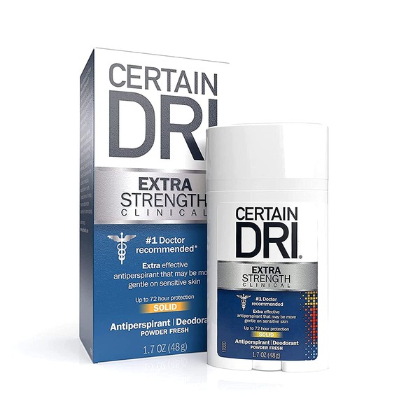 Certain Dri Extra Strength Clinical Antiperspirant Deodorant | Extra Effective Protection Against Excessive Sweating | Gentler on Sensitive Skin | Solid | 1.7 Ounces | Pack of 1