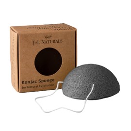 J&L Naturals Konjac Sponge | Exfoliating Face & Body Sponge for All Skin Types | Gentle Scrub | Cruelty Free, Vegan, Natural, Sustainable (Activated Charcoal (For All Skin Types), 2-Pack Duo)
