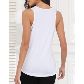 Smile Fish Women Scoop Neck Flowy Loose Fit Tank Top Sleeveless Summer Tops Shirts Cotton White,XXL