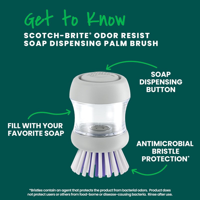 Scotch-Brite Odor Resist Soap Dispensing Palm Brush, Reusable Scrub Brushes