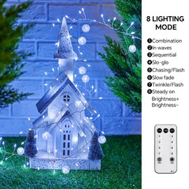 Battery Powered Fairy Lights with Remote, 100 LED Cluster Lights Christmas Waterproof Twinkly Globe String Lights for Christmas Tree Copper Wire Firecracker Light for Bedroom Indoor Decoration