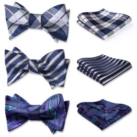 HISDERN Men's Self-Tie Bow tie 3pcs Mixed Bow Ties for Men and Pocket Square Set Classic Formal Tuxedo Wedding & Party Bowtie