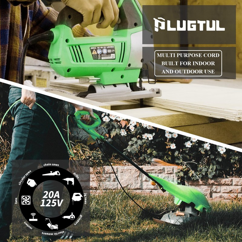PLUGTUL 20AMP Extension Cord 10FT, NEMA 5-20 Heavy Duty Extension
