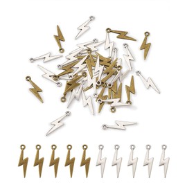 Craftdady 100pcs Tibetan Lightning Bolt Pendants Vintage Antique Flash Thunder Geometric Dangle Charms 2 Colors 28x7.5mm for Bracelet Necklace Jewelry Craft Making