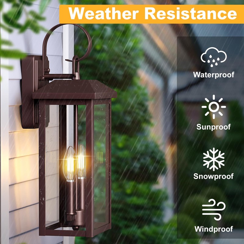 Bronze Large Porch Lights Outdoor, 18" Exterior Wall Fixture with
