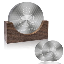 2 Pack 53.35mm Espresso Puck Screen with Stand, 0.9mm 150μm Ultra Thin Reusable Coffee Filter Compatible with Breville Barista 54mm Portafilter Basket, 304 Stainless Steel Espresso Machine Accessories