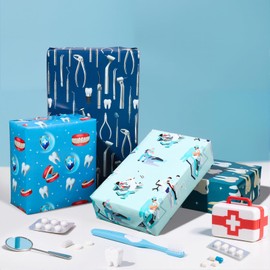 Dentist Wrapping Paper 12 Sheets Dental Themed Gift Wrap Tools & Teeth Design Gift Packing Paper for Dentists,Dental Students,20"×28"