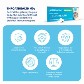 BLIS ThroatHealth Oral Probiotics K12 - Immune & Throat Support, Vanilla - 60 Lozenges, 2.5 Billion CFU