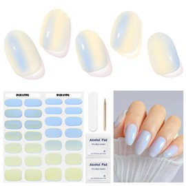 DUKASOU Semi Cured Gel Nail Strips, Blue tears | 28 pcs Gel Nail Strips Work with Any UV Lamp, Salon Quality UV Gel Nail Stickers, Easy to Apply for Home Nails DIY
