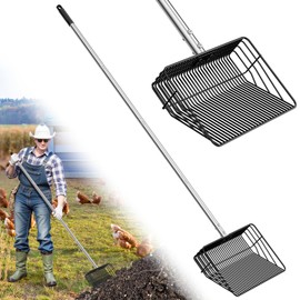 Extra Wide Chicken Poop Scooper 10inch, 3-in-1 Durable Detachable Chicken Coop Scoop for Sand (36 to 66"), Sifting Shovel Pooper Scooper for Chicken Coop/Goat Stall/Stable/Farm Cleaning Must Haves
