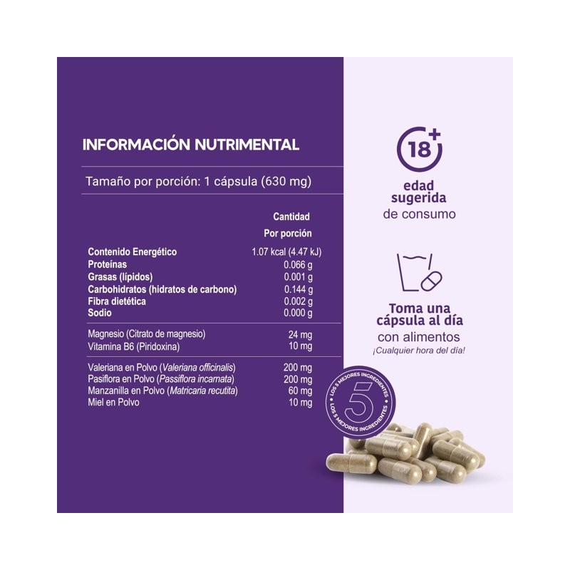 Multivitaminico LIFEED5 para 60 días Valeriana Pasiflora Magnesio Manzanilla Vitamina