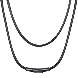 ChainsHouse Waterproof Leather Chain Necklace 2MM Braided Leather Necklace Cord Rope Chain for Men with Black Clasp 18inches