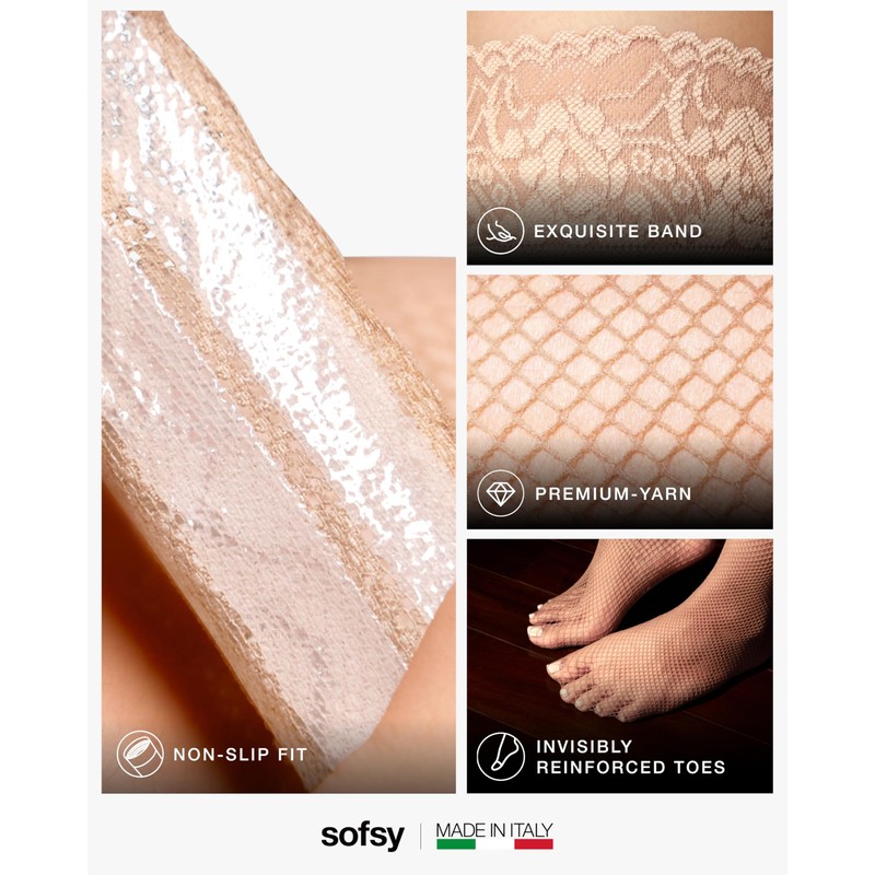 sofsy Fishnet Tan Thigh High Stockings for Women [Made in