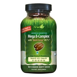 Irwin Naturals Advanced Absorption Mega-B Complex - 60 Liquid Soft-Gels - High Potency B-Vitamins with Quick Energy MCTs - 60 Servings