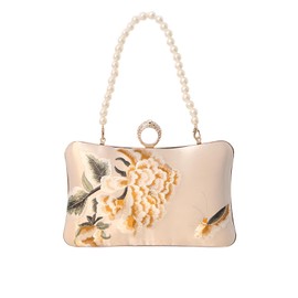 Comeon Floral Evening Bag for Women,Flower Evening Clutch Purse Elegant Banquet Handbag Bride Clutch Bag with Pearl Chain (Champagne)