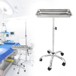 Mayo Instrument Stand - Mobile Service Cart & Table Station for Dental Pet Clinic Supplies, with Lift Out Work Tray Adjustable 30"-50"Height