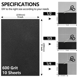 Shineboc 600 Grit Sandpaper, 9 x 11 Inch Wet Dry Sand Paper Hand Abrasive Sanding Sheets for Wood Metal Automotive Sanding and Polishing - 10 Sheets