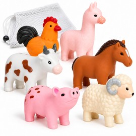 ValenLyra No Hole Bath Toys for Babies, 6 Pack Sealed Farm Animal Bath Toys for Toddlers 1-3 with Mesh Storage Bag, Soft Non-Squirting Baby Water Toys, Cow Pig Horse Sheep Chicken Alpaca
