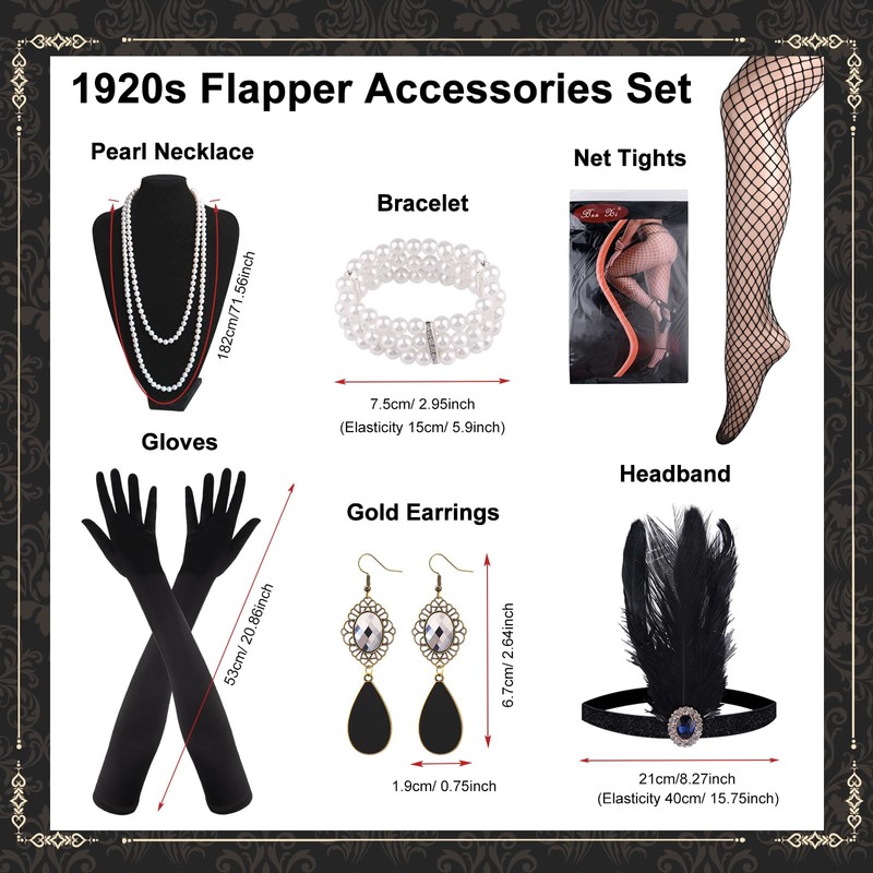 PLULON 1920s Flapper Dress with Sequins, Beads, Fringe and 20s