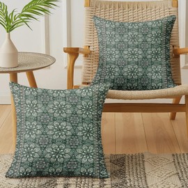 XPHZZL Pack of 2 Soft Decorative Cushion Covers 45cm x 45cm Square Throw Pillow Case Boho Style Pillowcases for Sofa Bedroom Outdoor Patio Garden with Invisible Zipper 18 x 18 Inch-Cyan Flower