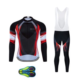 MOXILYN Cycling Jerseys Men Set Bike Clothing for Men Long Sleeve Bike Jacket and Cycling Bibs Pants with 20D Gel Pad