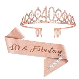 YongHang 40th Birthday Women Decoration Sash and Tiara Rose Gold 40th Birthday Gifts Crown for Birthday Party Decorations Gift for 40th Birthday Woman