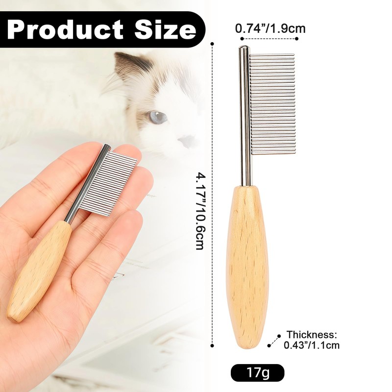 HOP Small Dog Comb with Wooden Handle Metal Dog Eye