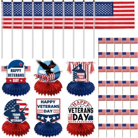 Happy Veterans Day Party Supplies Decorations Happy Veterans Day Party Honeycomb Centerpiece Table Toppers Thanks for Your Service Festival Decor Thank You Veterans Flag Party Supplies (Counts of 66)