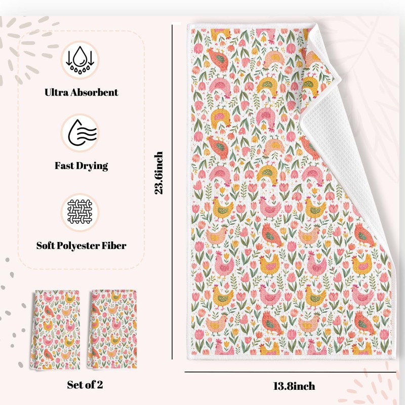 Cute Watercolor Chickens Kitchen Towels, Dish Towels for Kitchen Set