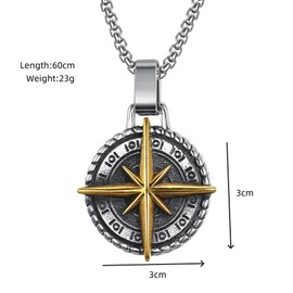 CQHODFYA Kompass Necklace for Men and Women, Stainless Steel Chain with Compass Pendant, Jewellery Gift, Religious Chain, Silver, 23.6 Inches with Gift Box, Stainless Steel