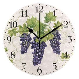 susiyo Fruits Grape Wall Clock 9.8 Inch Silent Round Wall Clock Battery Operated Non Ticking Creative Decorative Clock for Kids Living Room Bedroom Office Kitchen Home Decor