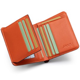 Alldaily RFID Credit Card Wallet for Men Small Bifold Front Pocket Wallet with 2 ID Windows (Black & Orange)