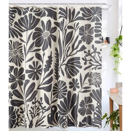 RoomTalks Black Vintage Floral Faux Linen Shower Curtain Extra Long 78 Inch - 210GSM Heavy Duty Modern Farmhouse Country Rustic Matisse Plants Botanical Shower Curtain Set