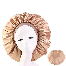 DEPHNARSA Extra Large Sleep Cap Jumbo Cap Large Satin Bonnet with Comfort Elastic Band (D-Golden 3PK)