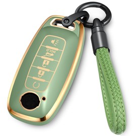Lcyam Key Fob Cover Remote Case with Keychain Strap for Nissan 2023 2024 5 Button Rouge Pathfinder Versa Smart Car Key, Green