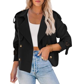 Saodimallsu Women Crop Double Breasted Trench Coat Raglan Sleeve Work Office Cropped Jacket With Pockets