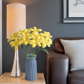 6pcs Crochet Flower - Handmade Knitted Yarn Flowers, Graduation Flower Woven Flowers, Completed Crochet Flowers, Blooming Yellow Tulip