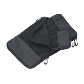 Set of travel compression packing cubes – TROIKA BLACK PACKING CUBES – 3 packing bags with zip closures and compression zip closure – for packing clothes wrinkle-free in a space-saving way