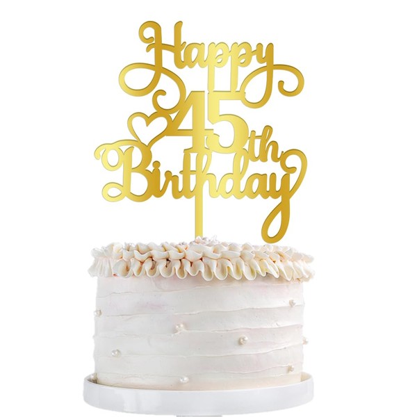 Qertesl - Decoración acrílica para tartas de 45 cumpleaños, decoración