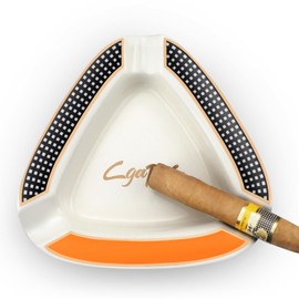 Cgaplus Cigar Ashtray Triangle Classic Ceramic Large Ashtray for Outdoor Home Office Outside Patio White