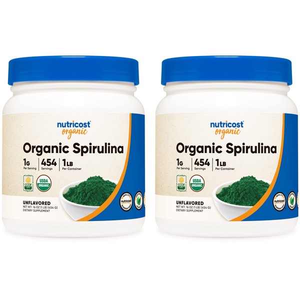 Nutricost Organic Spirulina Powder 1LB (2 Bottles) - 1g Per Serving