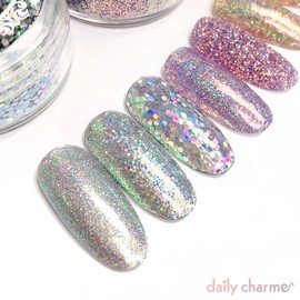 DAILY CHARME Iridescent Holographic Nail Art Glitter Decoration 4 Different Colors (0.008 Fine Glitter, Silver Magic)